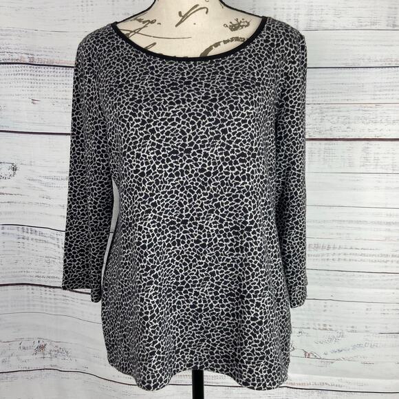Talbots Sweater Womens M Animal Print 3/4 Sleeves Scoop Neck Cotton Blend - Picture 1 of 12
